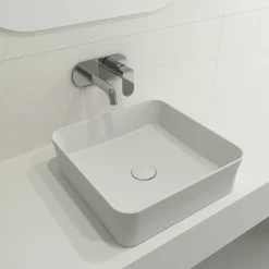 BOCCHI Sottile 15" Square Vessel Fireclay Bathroom Sink, Matte White, 1477-002-0125