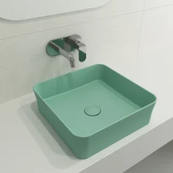 BOCCHI Sottile 15" Square Vessel Fireclay Bathroom Sink, Matte Mint Green, 1477-033-0125