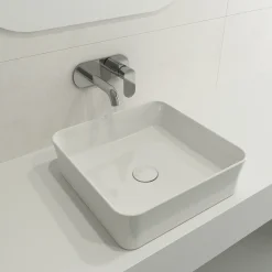 BOCCHI Sottile 15" Square Vessel Fireclay Bathroom Sink, White, 1477-001-0125