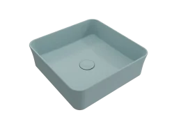 BOCCHI Sottile 15" Square Vessel Fireclay Bathroom Sink, Matte Ice Blue, 1477-029-0125