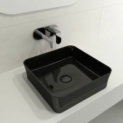 BOCCHI Sottile 15" Square Vessel Fireclay Bathroom Sink, Black, 1477-005-0125