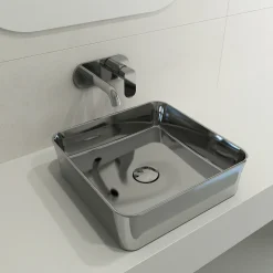 BOCCHI Sottile 15" Square Vessel Fireclay Bathroom Sink, Platinum, 1477-401-0125