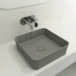 BOCCHI Sottile 15" Square Vessel Fireclay Bathroom Sink, Matte Gray, 1477-006-0125