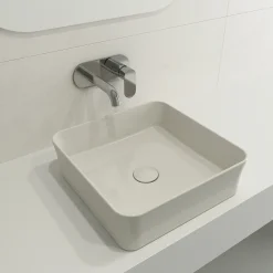 BOCCHI Sottile 15" Square Vessel Fireclay Bathroom Sink, Biscuit, 1477-014-0125