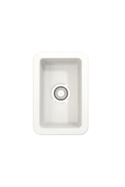 BOCCHI Sotto 12" Fireclay Undermount Single Bowl Bar Sink with Strainer, White, 1358-001-0120