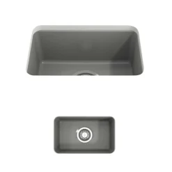 BOCCHI Sotto 12" Fireclay Undermount Single Bowl Bar Sink with Strainer, Matte Gray, 1358-006-0120