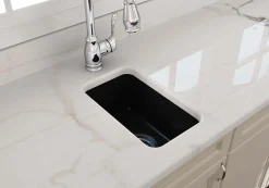 BOCCHI Sotto 12" Fireclay Undermount Single Bowl Bar Sink with Strainer, Matte Black, 1358-004-0120
