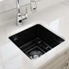 BOCCHI Sotto 18" Fireclay Undermount Single Bowl Bar Sink with Protective Bottom Grid and Strainer, Black, 1359-005-0120
