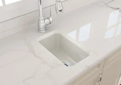 BOCCHI Sotto 12" Fireclay Undermount Single Bowl Bar Sink with Strainer, Biscuit, 1358-014-0120