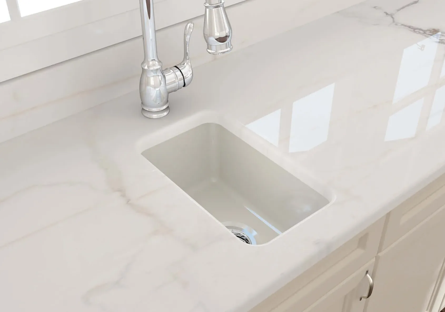 BOCCHI Sotto 12" Fireclay Undermount Single Bowl Bar Sink with Strainer, Biscuit, 1358-014-0120