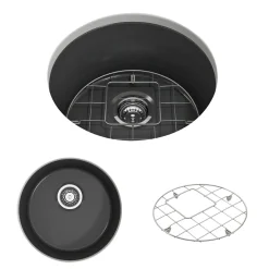 BOCCHI Sotto 18.5" Round Fireclay Undermount Single Bowl Bar Sink with Protective Bottom Grid and Strainer, Matte Dark Gray, 1361-020-0120