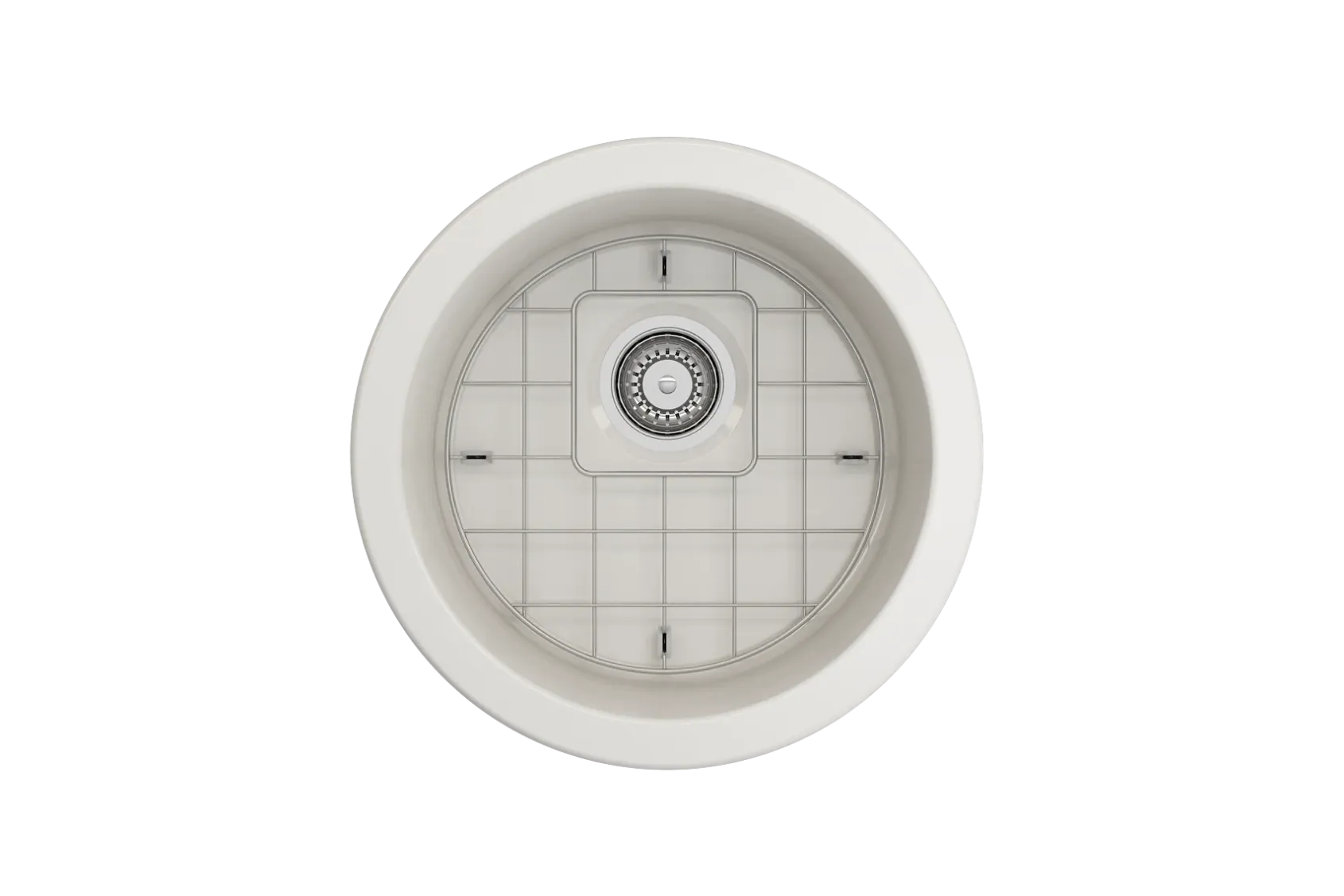 BOCCHI Sotto 18.5" Round Fireclay Undermount Single Bowl Bar Sink with Protective Bottom Grid and Strainer, Biscuit, 1361-014-0120