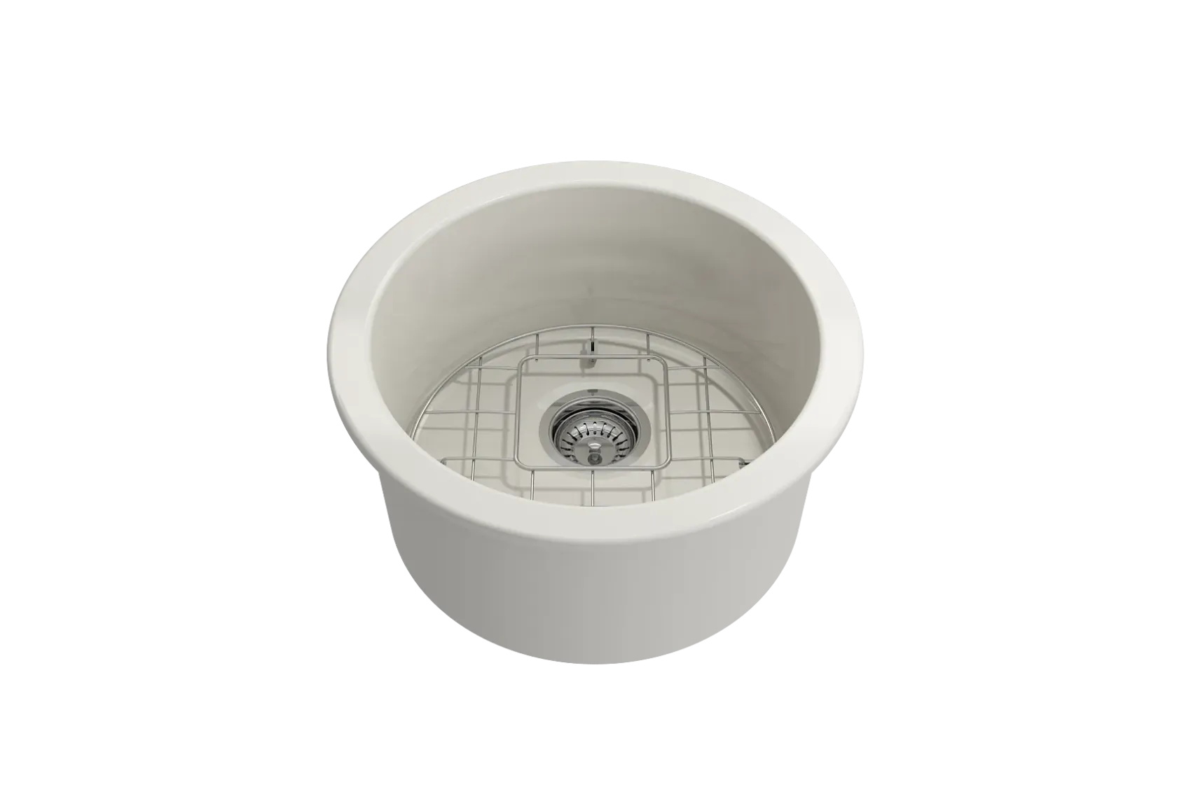 BOCCHI Sotto 18.5" Round Fireclay Undermount Single Bowl Bar Sink with Protective Bottom Grid and Strainer, Biscuit, 1361-014-0120