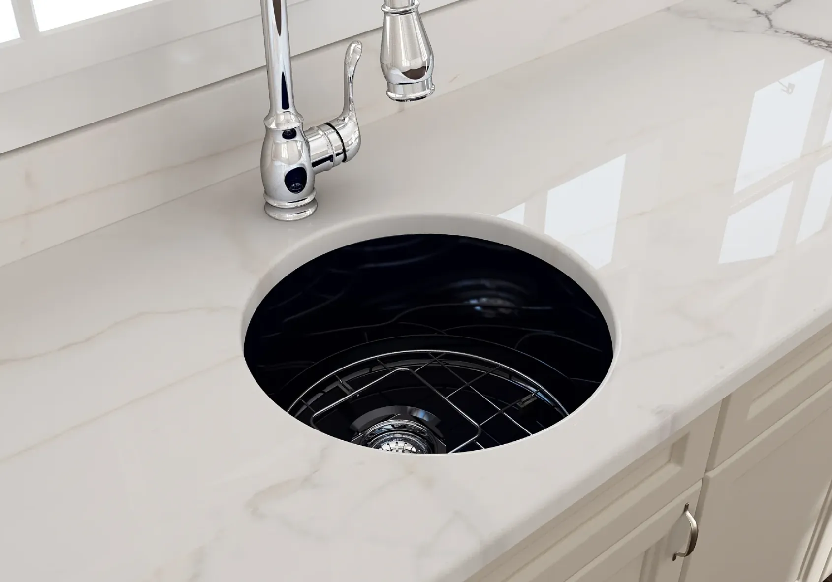 BOCCHI Sotto 18.5" Round Fireclay Undermount Single Bowl Bar Sink with Protective Bottom Grid and Strainer, Sapphire Blue, 1361-010-0120