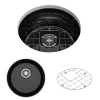 BOCCHI Sotto 18.5" Round Fireclay Undermount Single Bowl Bar Sink with Protective Bottom Grid and Strainer, Black, 1361-005-0120