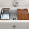 BOCCHI Sotto 32" White Dual Mount Fireclay Workstation Kitchen Sink Kit with Stainless Steel Faucet and Accessories, 1362-001-2024SS