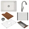 BOCCHI Sotto 27" White Fireclay Dual Mount Single Bowl Kitchen Sink Kit with Stainless Steel Faucet and Accessories, 1360-001-2024SS
