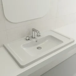 BOCCHI Taormina 34" Rectangle Wallmount Fireclay Bathroom Sink, Matte White, 3 Faucet Hole, 1008-002-0127