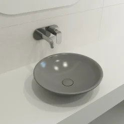 BOCCHI Venezia 16" Round Vessel Fireclay Bathroom Sink, Matte Gray, 1120-006-0125