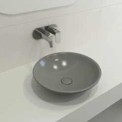 BOCCHI Venezia 16" Round Vessel Fireclay Bathroom Sink, Matte Gray, 1120-006-0125