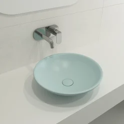 BOCCHI Venezia 16" Round Vessel Fireclay Bathroom Sink, Matte Ice Blue, 1120-029-0125