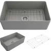 BOCCHI Aderci Ultra-Slim 30" Fireclay Farmhouse Sink, Matte Gray, 1481-006-0120