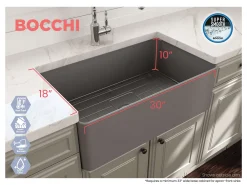 BOCCHI Aderci Ultra-Slim 30" Fireclay Farmhouse Sink, Matte Gray, 1481-006-0120