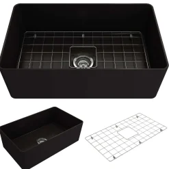 BOCCHI Aderci Ultra-Slim 30" Fireclay Farmhouse Sink, Matte Black, 1481-004-0120