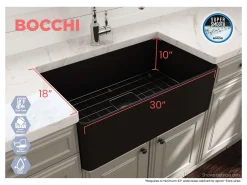 BOCCHI Aderci Ultra-Slim 30" Fireclay Farmhouse Sink, Matte Black, 1481-004-0120