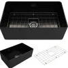BOCCHI Aderci Ultra-Slim 30" Fireclay Farmhouse Sink, Black, 1481-005-0120