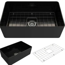 BOCCHI Aderci Ultra-Slim 30" Fireclay Farmhouse Sink, Black, 1481-005-0120