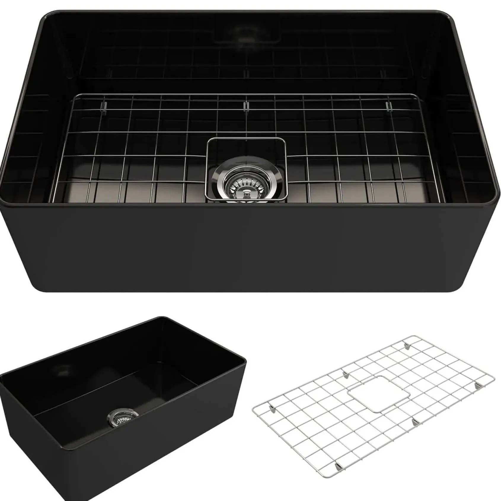 BOCCHI Aderci Ultra-Slim 30" Fireclay Farmhouse Sink, Black, 1481-005-0120