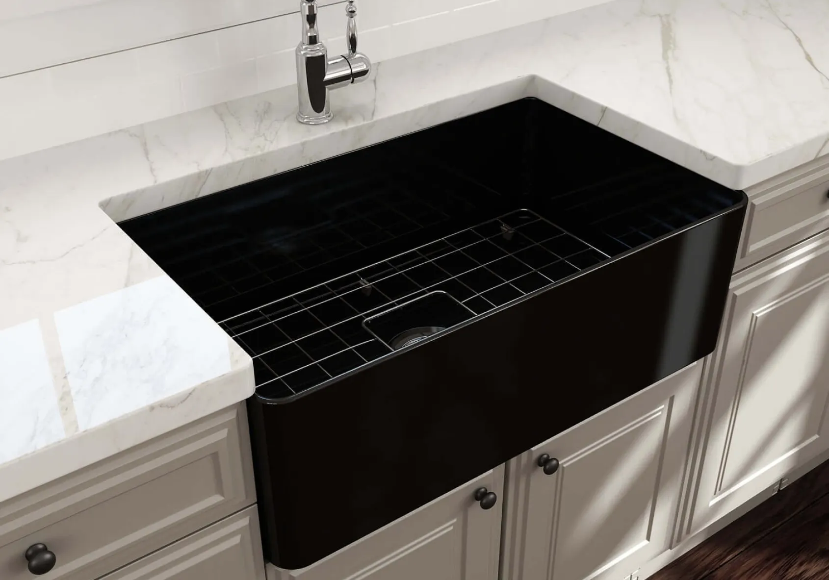 BOCCHI Aderci Ultra-Slim 30" Fireclay Farmhouse Sink, Black, 1481-005-0120