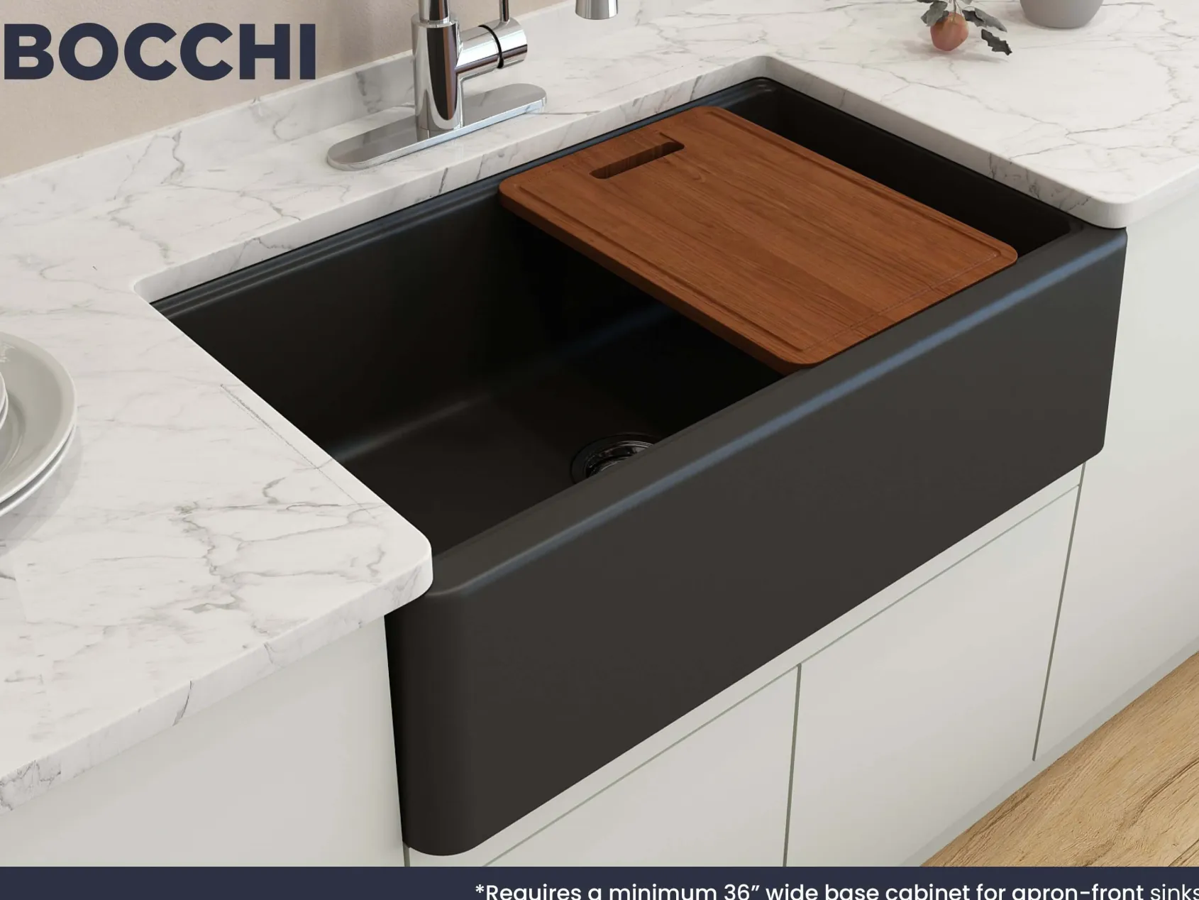 BOCCHI Arona 33" Composite Granite Workstation Farmhouse Sink with Accessories, Matte Black, 1600-504-0120