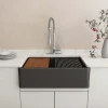 BOCCHI Arona 33" Composite Granite Workstation Farmhouse Sink with Accessories, Metallic Black, 1600-505-0120