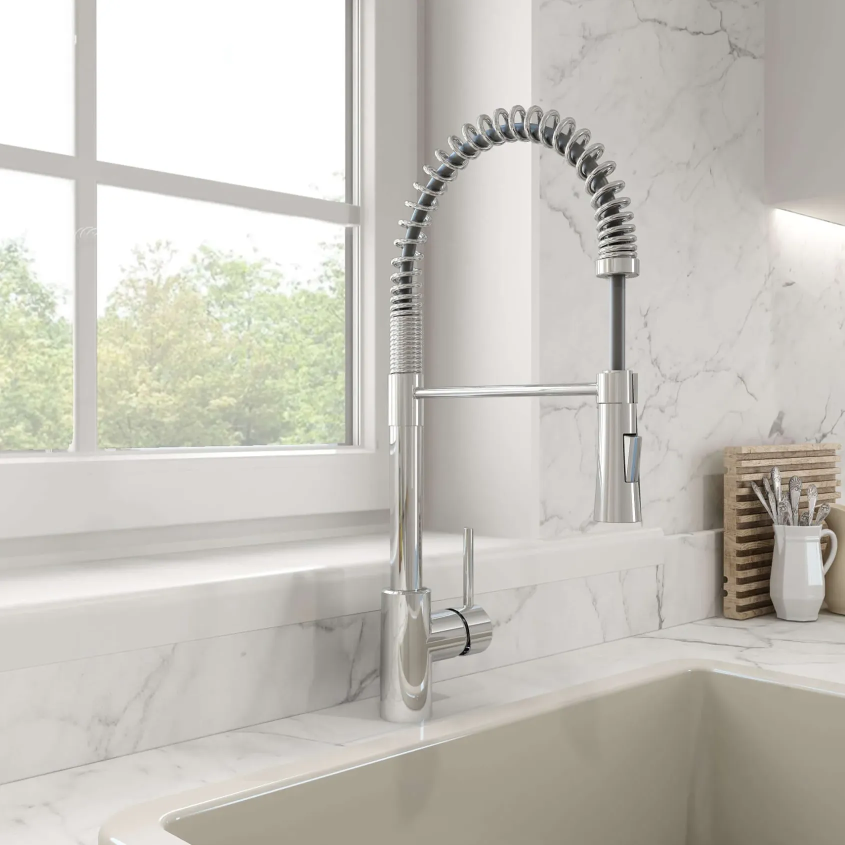 BOCCHI Arona 33" Granite Workstation Farmhouse Sink Kit with Faucet and Accessories, Concrete Gray (sink) / Chrome (faucet), 1600-506-2020CH