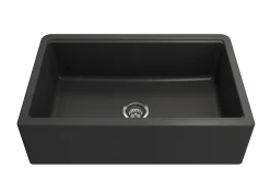 BOCCHI Arona 33" Granite Workstation Farmhouse Sink Kit with Faucet and Accessories, Matte Black (sink) / Stainless Steel (faucet), 1600-504-2020SS