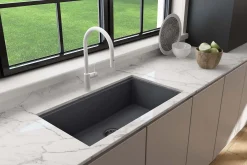 BOCCHI Baveno Lux 33" Dual Mount Granite Workstation Kitchen Sink Kit with Accessories, Concrete Gray, 1616-506-0126