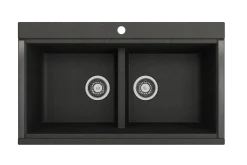 BOCCHI Baveno Lux 34" Undermount Granite Workstation Kitchen Sink Kit with Accessories, 50/50 Double Bowl, Metallic Black, 1618-505-0126