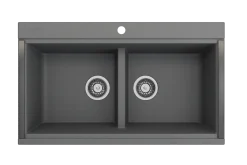 BOCCHI Baveno Lux 34" Undermount Granite Workstation Kitchen Sink Kit with Accessories, 50/50 Double Bowl, Concrete Gray, 1618-506-0126