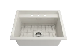BOCCHI Baveno Uno 27" Dual Mount Fireclay Workstation Kitchen Sink Kit with Accessories, Biscuit, 1633-014-0127