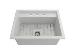 BOCCHI Baveno Uno 27" Dual Mount Fireclay Workstation Kitchen Sink Kit with Accessories, Matte White, 1633-002-0127