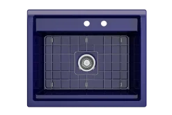 BOCCHI Baveno Uno 27" Dual Mount Fireclay Workstation Kitchen Sink Kit with Accessories, Sapphire Blue, 1633-010-0132