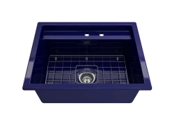 BOCCHI Baveno Uno 27" Dual Mount Fireclay Workstation Kitchen Sink Kit with Accessories, Sapphire Blue, 1633-010-0132