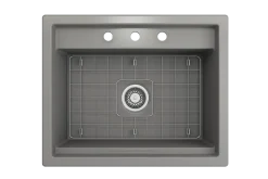 BOCCHI Baveno Uno 27" Dual Mount Fireclay Workstation Kitchen Sink Kit with Accessories, Matte Gray, 1633-006-0127