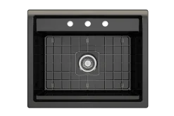 BOCCHI Baveno Uno 27" Dual Mount Fireclay Workstation Kitchen Sink Kit with Accessories, Black, 1633-005-0127