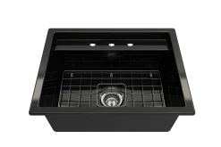 BOCCHI Baveno Uno 27" Dual Mount Fireclay Workstation Kitchen Sink Kit with Accessories, Black, 1633-005-0127