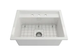 BOCCHI Baveno Uno 27" Dual Mount Fireclay Workstation Kitchen Sink Kit with Accessories, White, 1633-001-0127