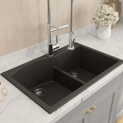 BOCCHI Campino Duo 33" Dual Mount Composite Granite Kitchen Sink, 60/40 Double Bowl, Matte Black, 1602-504-0126