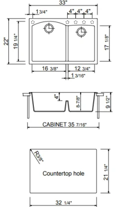BOCCHI Campino Duo 33" Dual Mount Composite Granite Kitchen Sink, 60/40 Double Bowl, Matte Black, 1602-504-0126